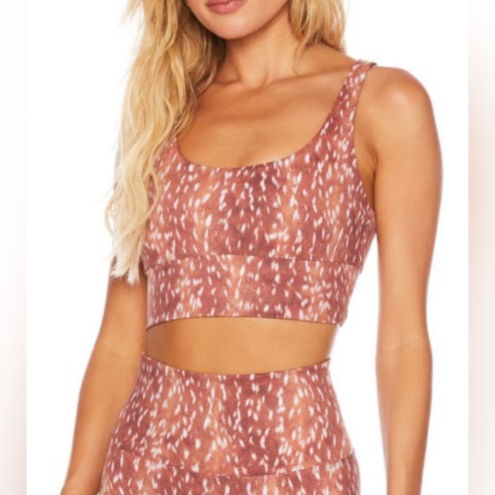 NWT Beach Riot Sport Leah Crop Tank Sport Bra S Reindeer Print